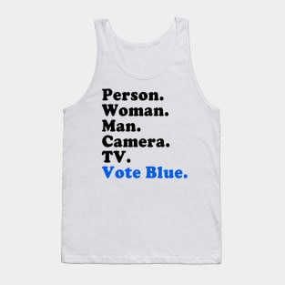 Person Woman Man Camera TV Vote Blue Tank Top